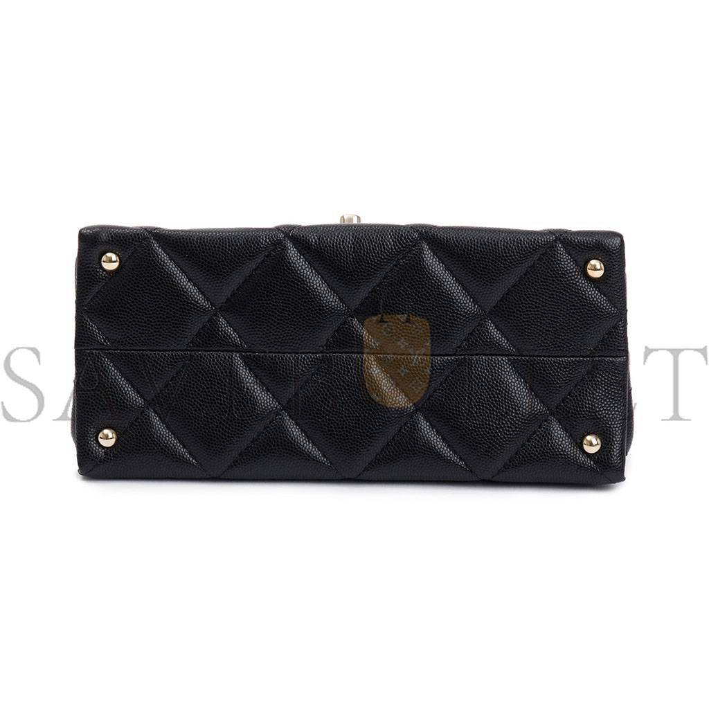 CHANEL MASTER BLACK QUILTED CAVIAR LEATHER KELLY TOP HANDLE FLAP BAG (21*16*9.5cm)